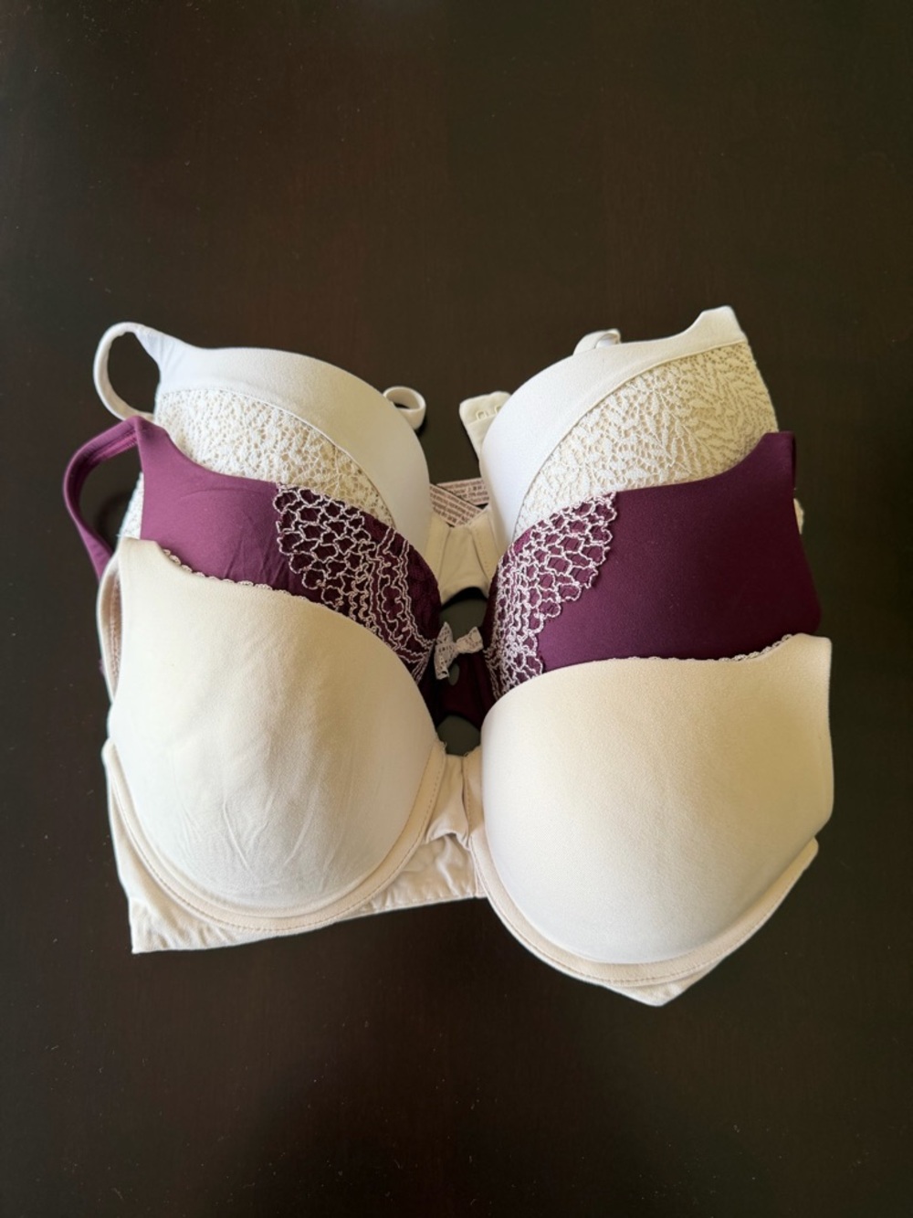 Victoria's Secret Perfect Shape 34C Cream and Plum Bras Bundle of 3.